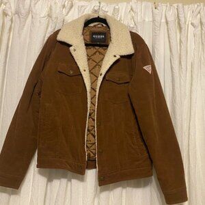 Guess Jeans Women's Brown Corduroy Sherpa Trucker Jacket Size Small